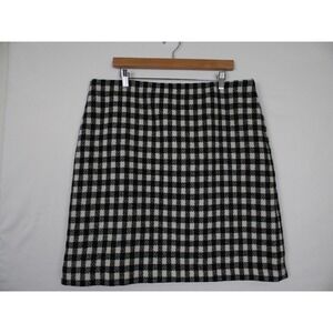 Talbots Womens Wool Skirt Size 16 Black White Plaid Career Academia Preppy‎ Twee